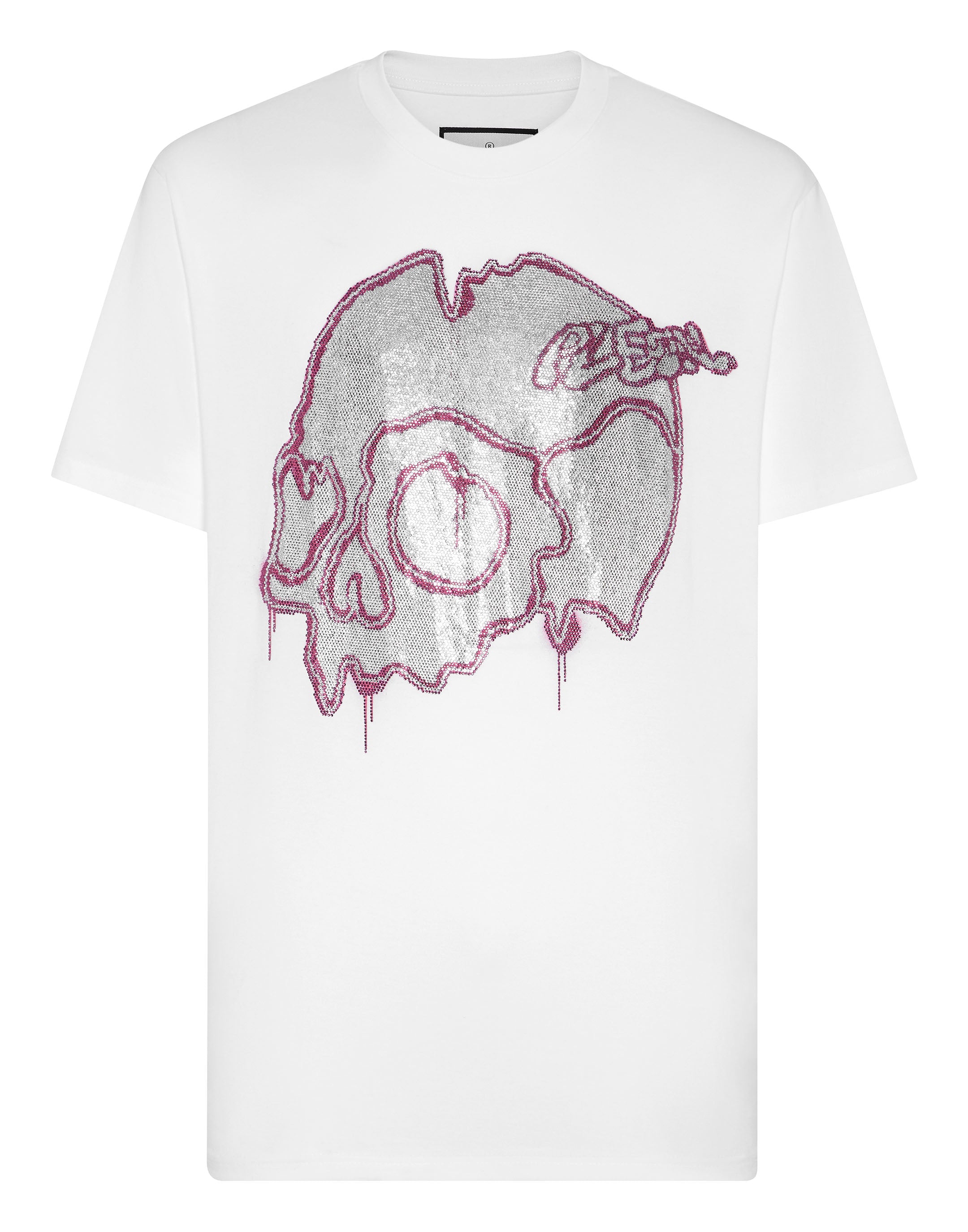 

Футболка с круглым вырезом SS со стразами Dripping Skull PHILIPP PLEIN, белый