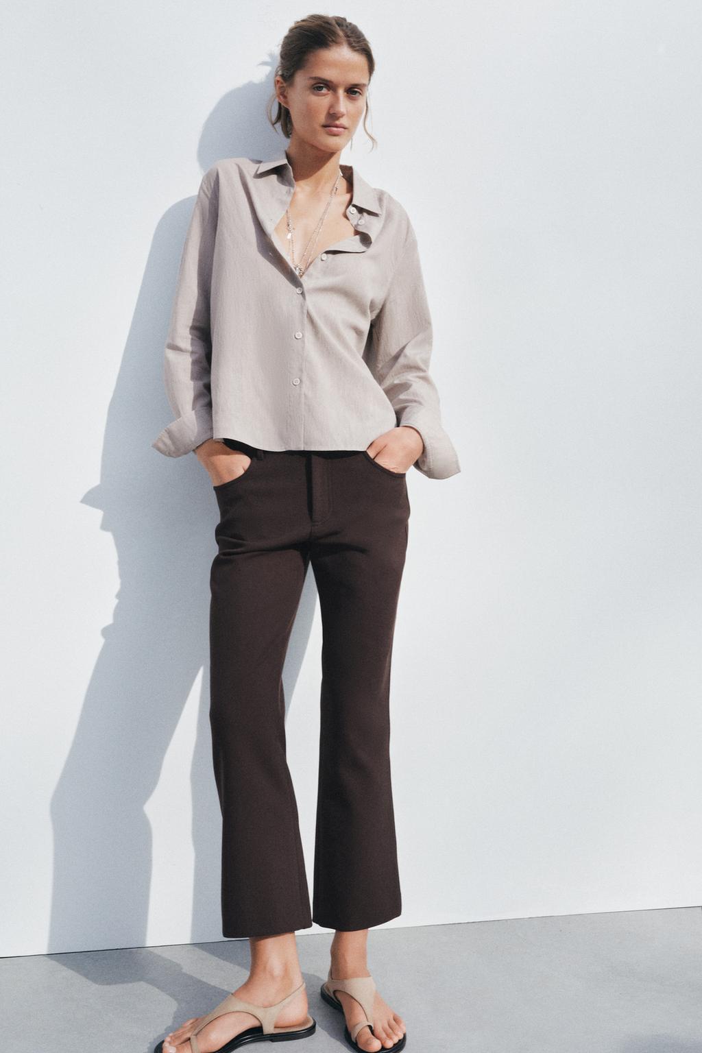 

Рубашка в полоску ZARA, цвет Beige-brown