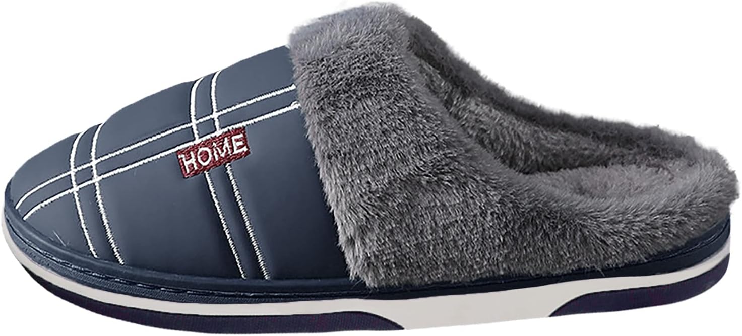 

Мужские домашние хлопковые туфли KRIDDR, нескользящие, удобные, повседневные, с махровым покрытием, теплые зимние тапочки, темно-синий