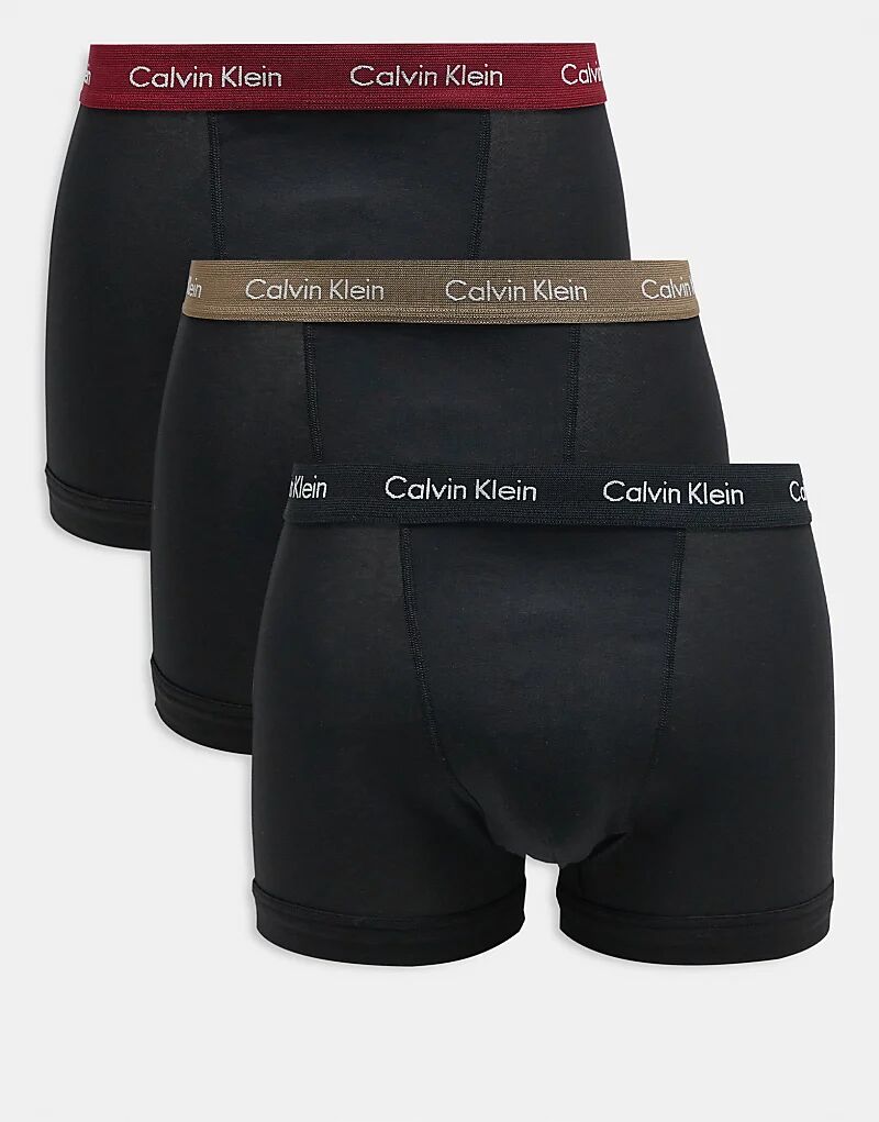 

Трусы-боксеры из хлопка-стрейч, 3 шт., черного цвета с цветным поясом Calvin Klein
