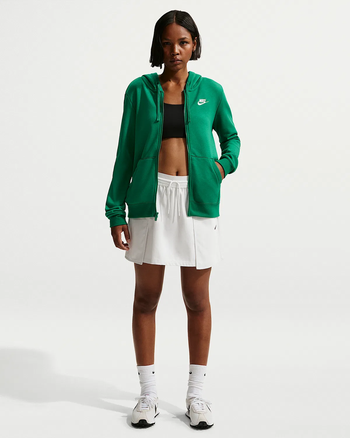 Женская флисовая худи Nike Sportswear Club Fleece на молнии, Malachite/White — фото 4