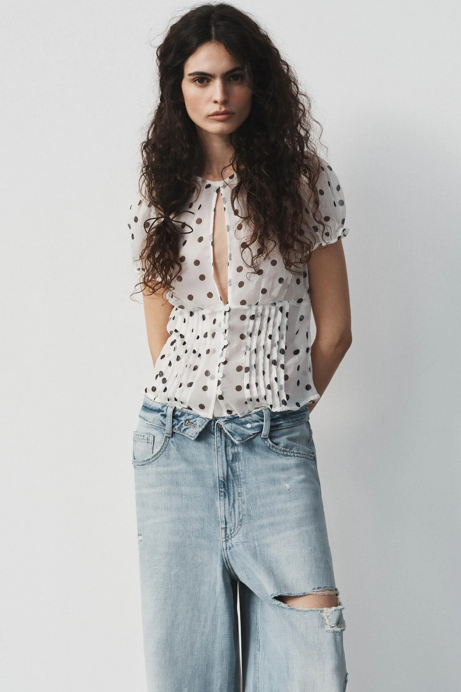 Джинсы  Zara Trf Folded Waist Mid-waist, светло-голубой — фото 3