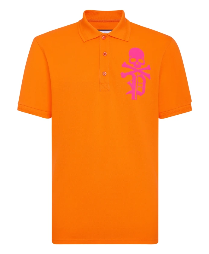 

Поло приталенного кроя с изображением черепа и костей. Philipp Plein, оранжевый