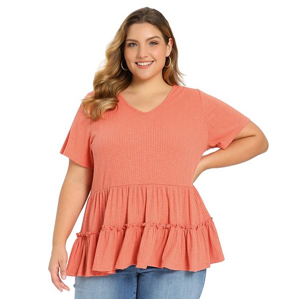 

Блуза женская Plus size с V-образным вырезом, коротким рукавом и плиссированными ярусами Grace & Grandeur, Orange