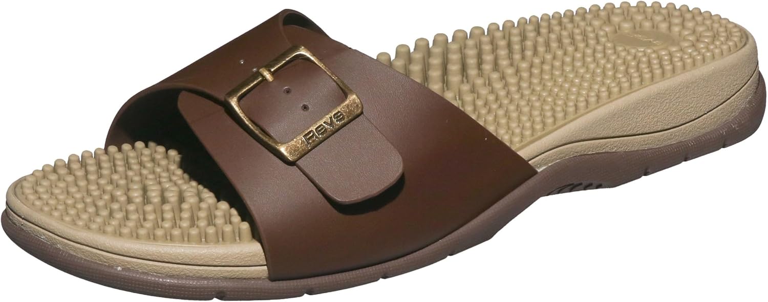 

Классические массажные сандалии Revs. Подошва с амортизирующей подушкой, ортопедическая опора свода стопы. Помогают при плоскостопии, опущенных сводах, плантарном фасциите, невропатии, тендините. Облегчение боли, расслабление, комфорт, коричневы...