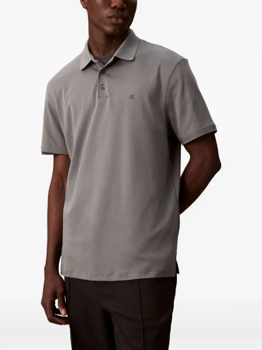 

Поло с логотипом и застежкой на пуговицы Calvin Klein, серый