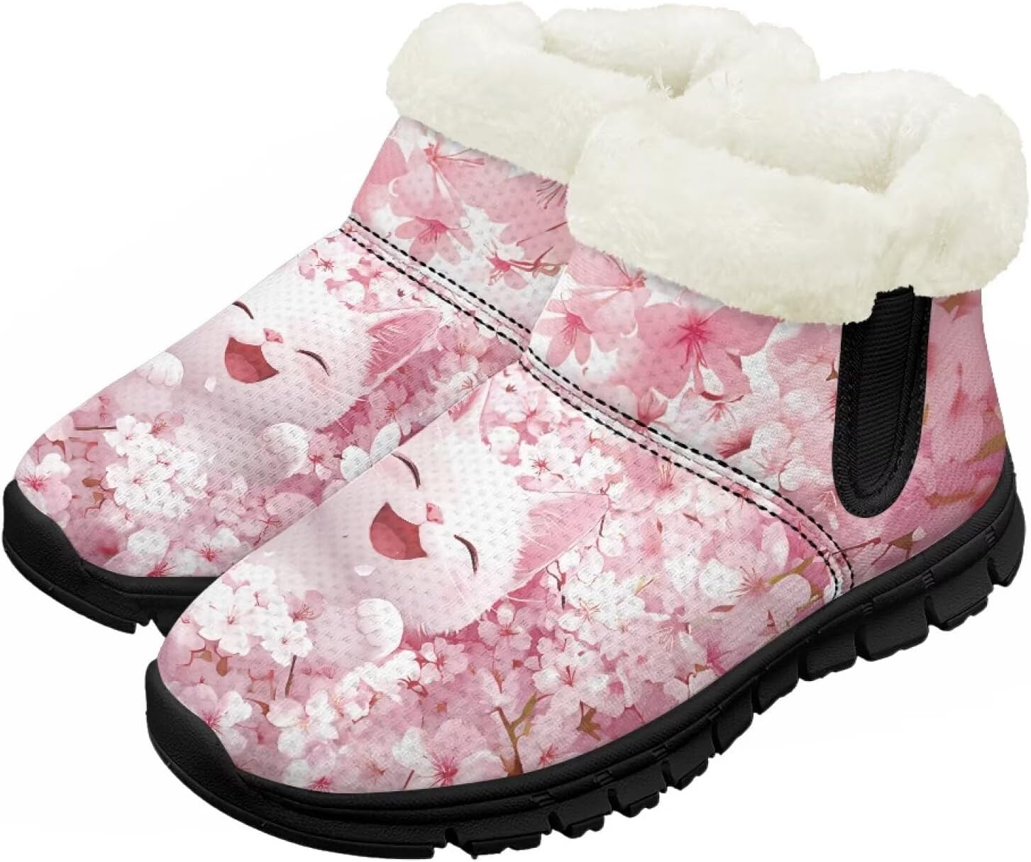 

Детские зимние ботинки для девочек и мальчиков, водонепроницаемые, с противоскользящей подошвой, утепленные мехом, для улицы, зимние кроссовки для маленьких и больших детей Chririnla, Cherry Blossom White Cat