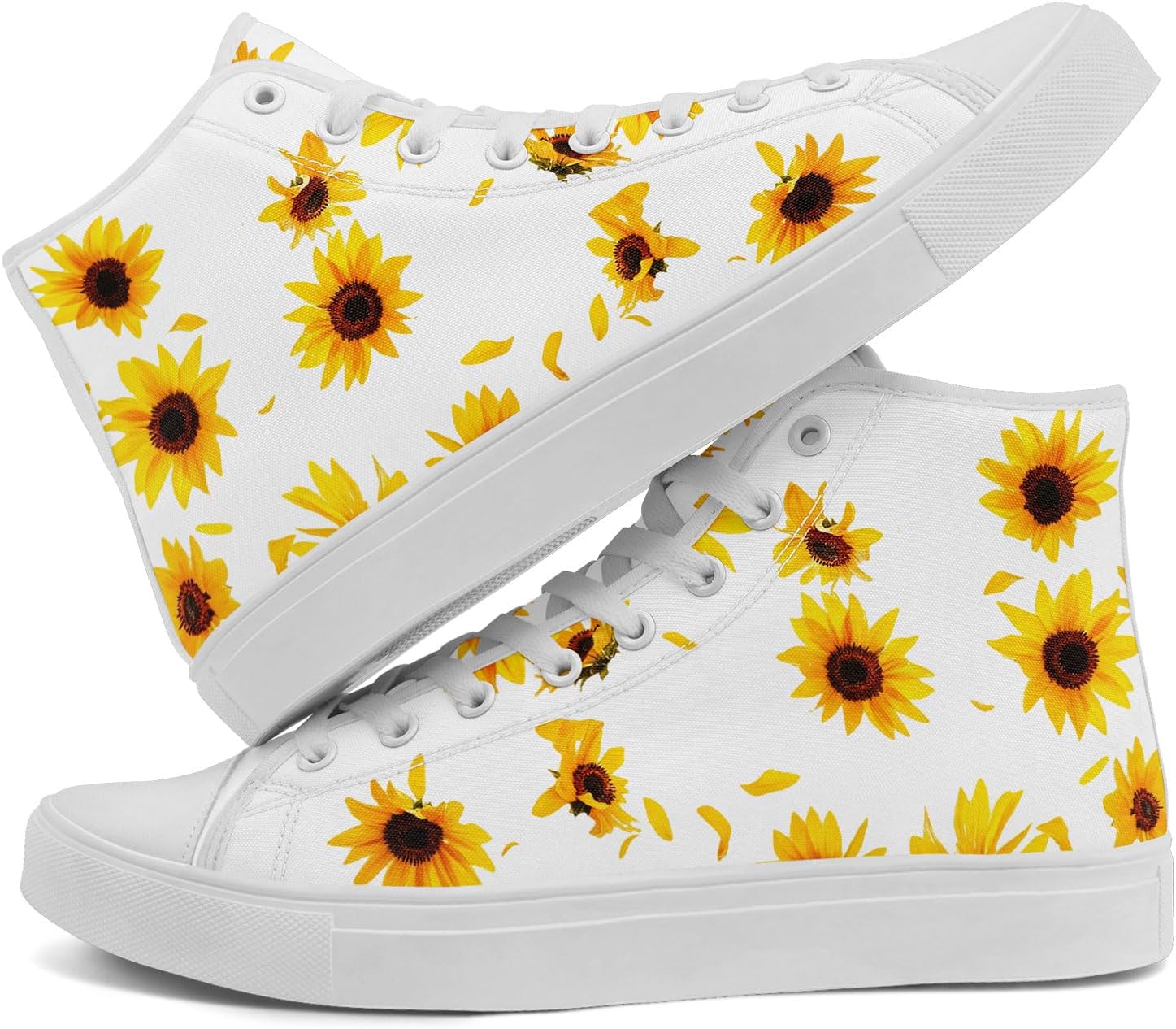 

Женские высокие кеды из холщовой ткани AWSOLE Sunflower с цветочным принтом, шнуровкой, плоской подошвой, дышащие повседневные прогулочные кроссовки, белый/желтый/оранжевый/коричневый