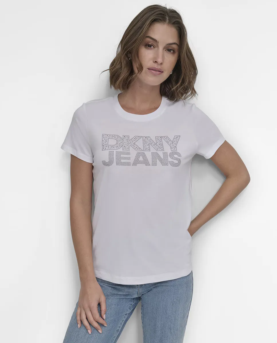 

Женская футболка со стразами и логотипом Dkny Jeans, белый