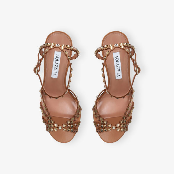 Босоножки кожаные Aquazzura на каблуке, коричневый — фото 3
