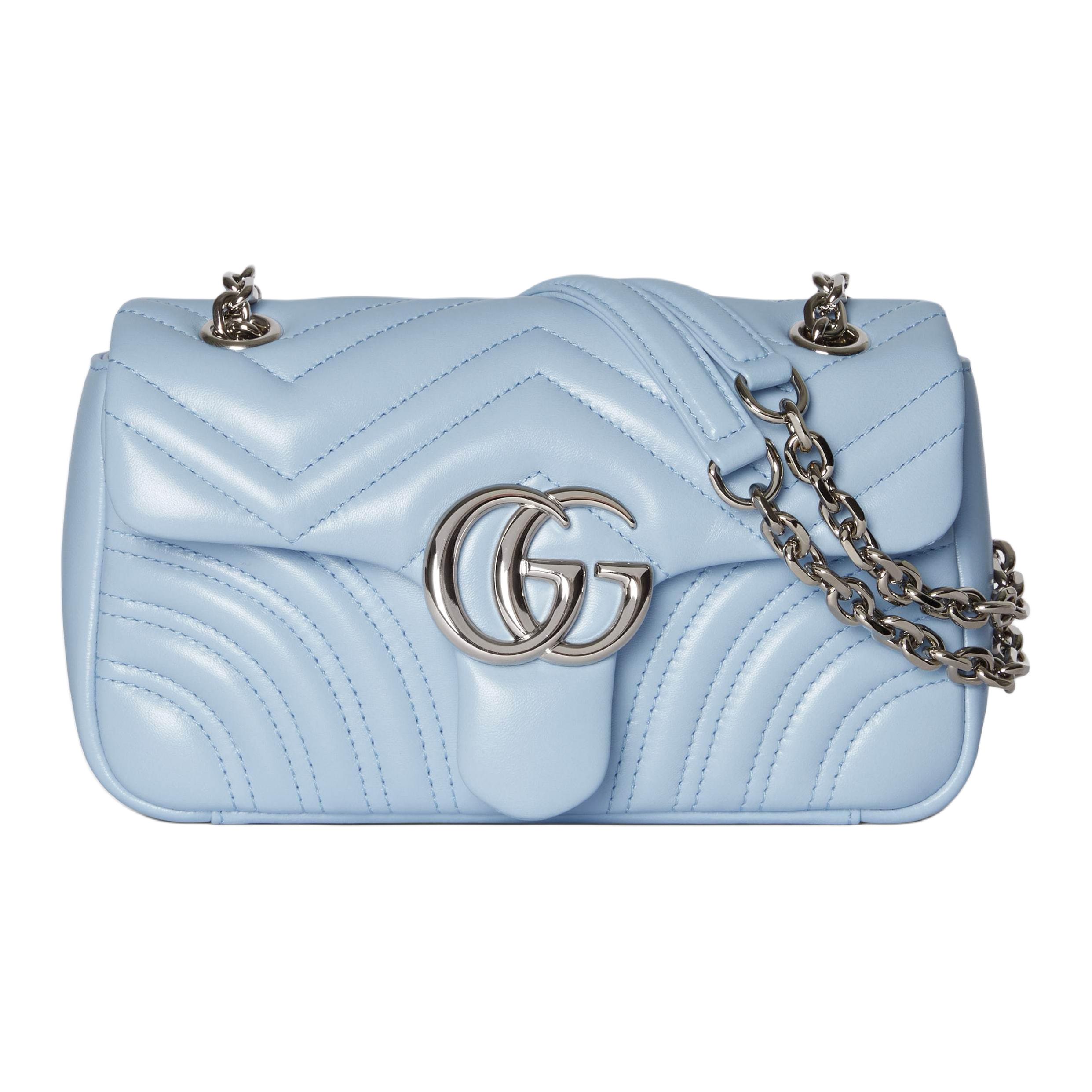 

GUCCI Сумка GG Marmont из ягненка через плечо женская светло-голубая