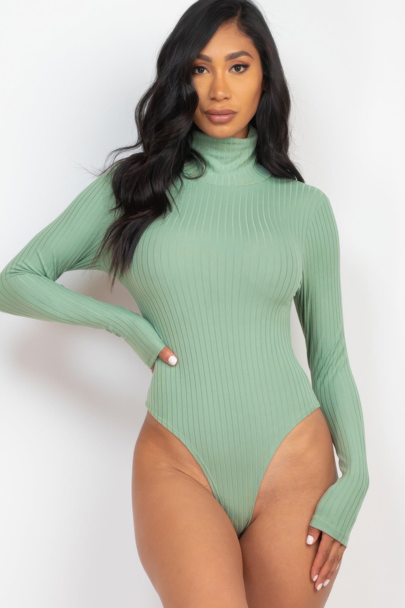

FASHNZFAB Женский ребристый боди с длинным рукавом и водолазкой, цвет green bay