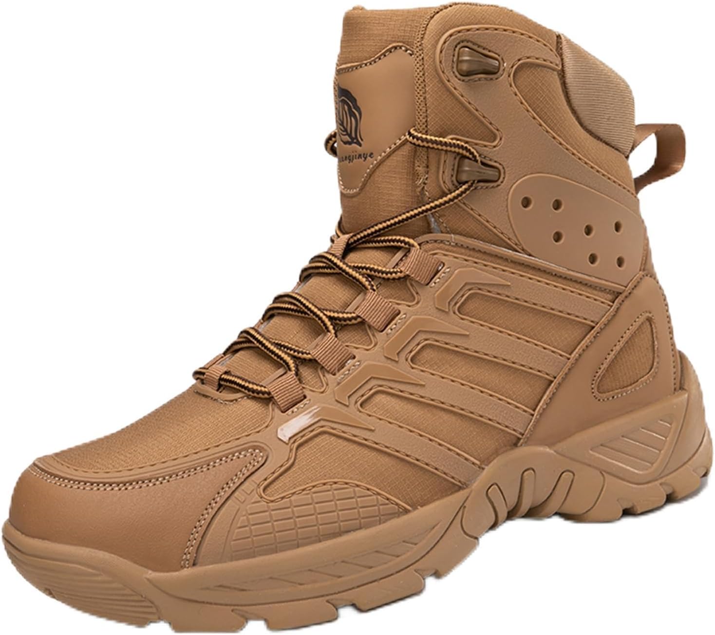 

Мужские замшевые кожаные высокие ботинки 15 см с шнуровкой, военные тактические боевые с боковой молнией Tengfeifly, коричневый