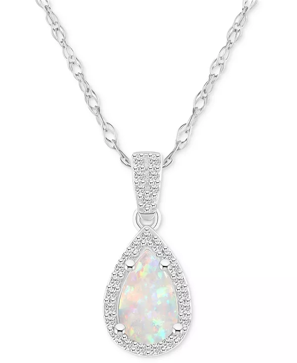 

Ожерелье с подвеской в форме груши из 10-каратного белого золота с синим сапфиром (1 карат, tw) и белым сапфиром (1/6 карата, tw) Macy'S, opal