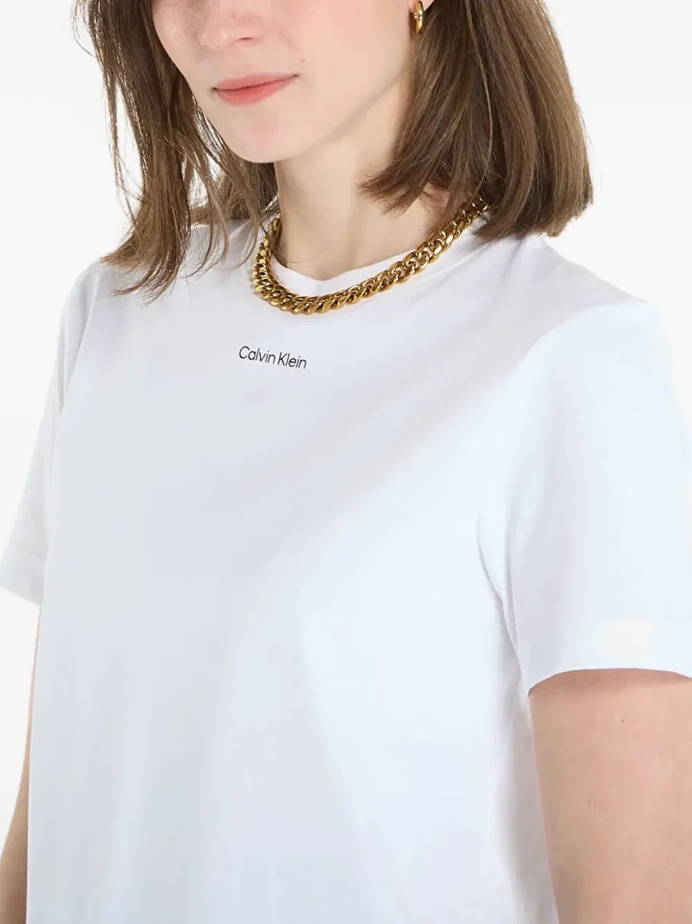 Классическая хлопковая футболка с логотипом Calvin Klein, белый — фото 4
