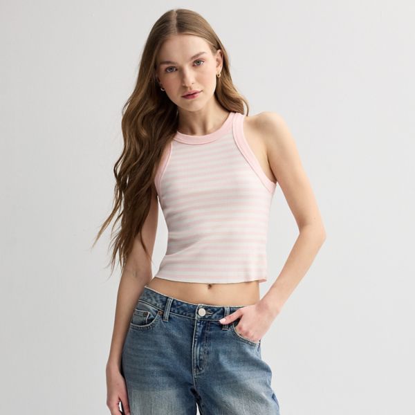 

Укороченный топ с высоким воротом и отделкой в рубчик для юниоров So, цвет peach stripe