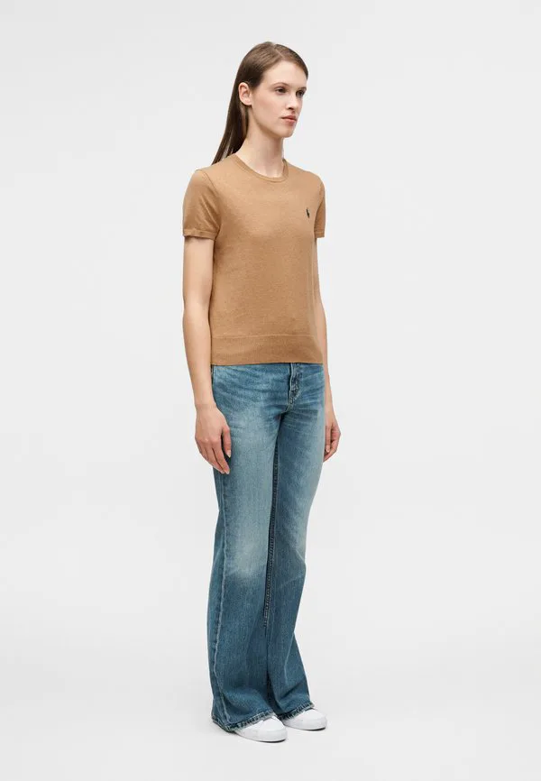 Свитер с коротким рукавом и круглым вырезом, базовая футболка Polo Ralph Lauren, Collection Camel Melange — фото 4