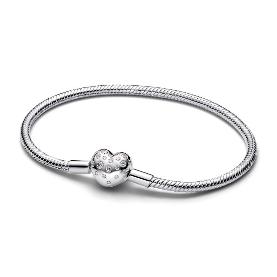 

Браслет Pandora Lab-grown Diamond Heart Clasp Snake Chain Bracelet 0.51 carat tw Sterling Silver, стерлинговое серебро
