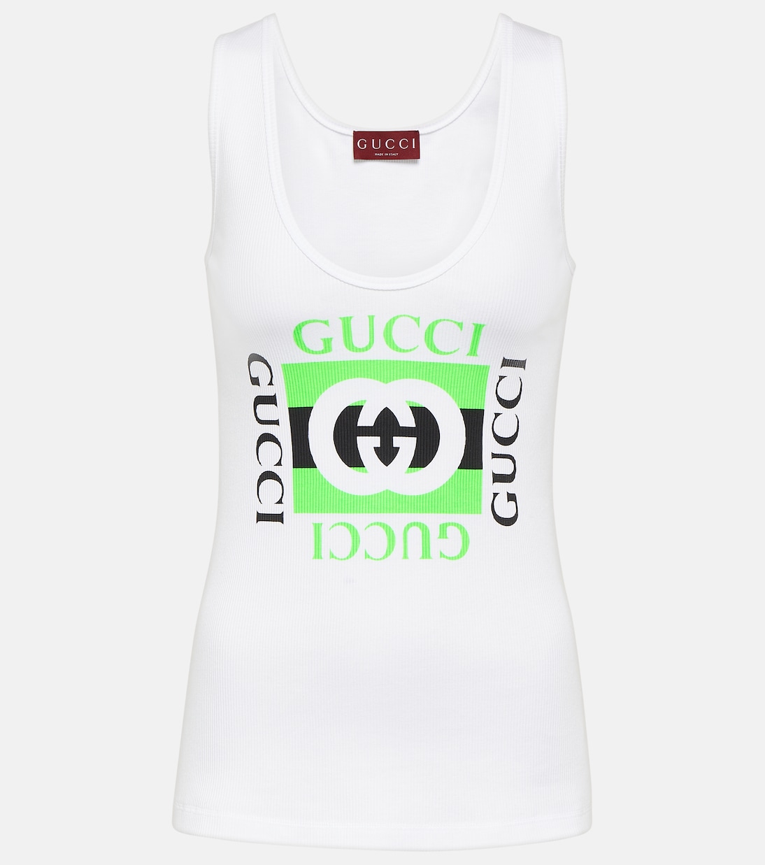 

Хлопковая майка с логотипом Gucci, White/Green/Mc
