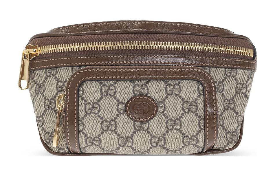 

Сумка через плечо из холста с кожаной стропой, поясная сумка унисекс Ebony/Brown GUCCI