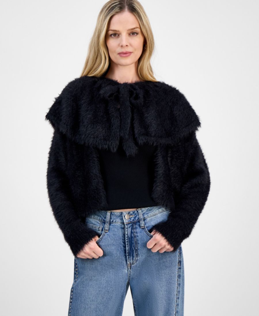 

Укороченный свитер с длинными рукавами и накидкой, эксклюзивно от Macy's And Now This, Black