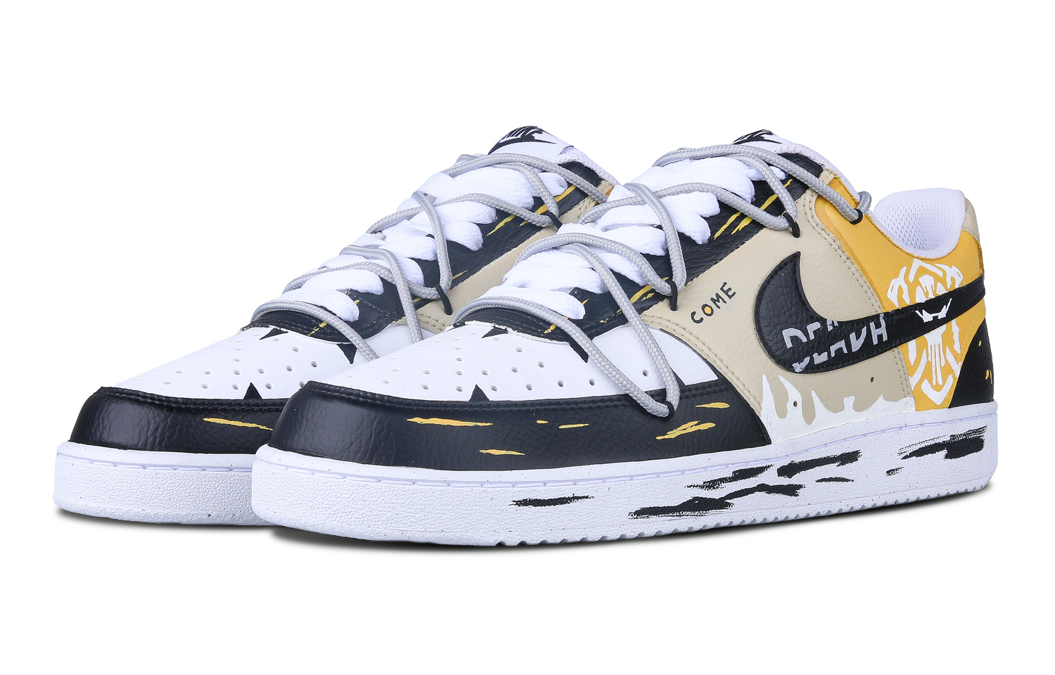 Nike Court Vision 1 Pale Yellow Skeleton Противоскользящие амортизирующие низкие кроссовки для скейтбординга мужские черно-желтые — фото 3