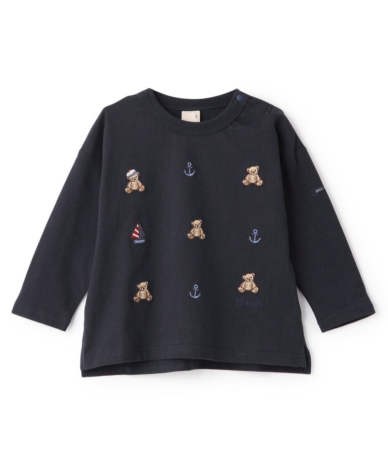 Футболка с длинными рукавами с вышивкой медведя в морском стиле Petit main, Navy blue