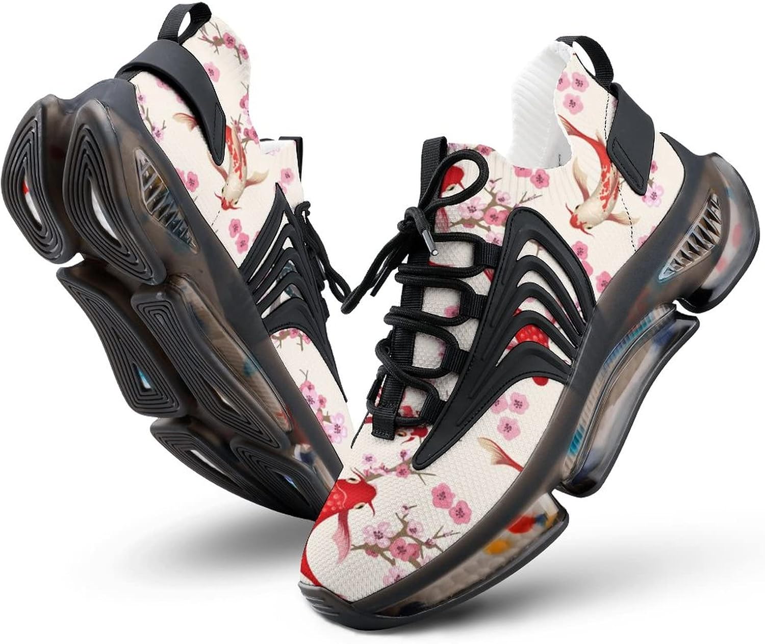 

Мужские кроссовки с шнуровкой «Японские карпы и цветущая вишня», для бега, ходьбы, тенниса и спорта, дышащие Weedkeycat, черный