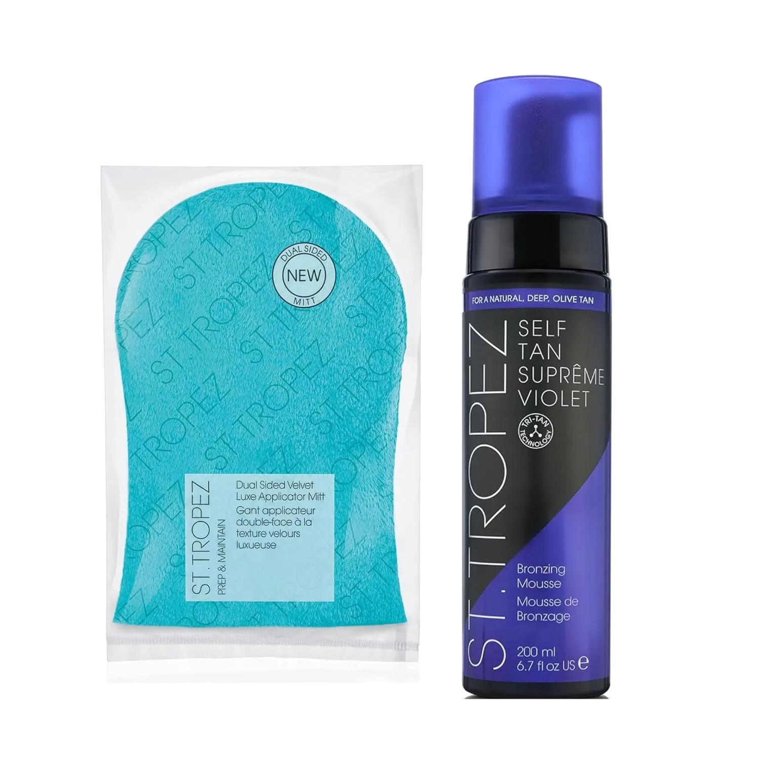 St.Tropez Supreme Mousse 200 мл с аппликатором-варежкой, увлажняющая, насыщенная натуральная оливковая автозагар, двусторонняя люксовая варежка для ровного нанесения, веганский и cruelty free 198 мл + перчатка