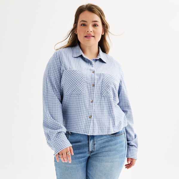 

Укороченная фланелевая рубашка больших размеров для юниоров So, цвет blue plaid
