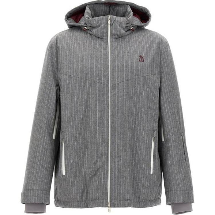

Brunello Cucinelli Полосатая куртка-бомбер с капюшоном, Gray
