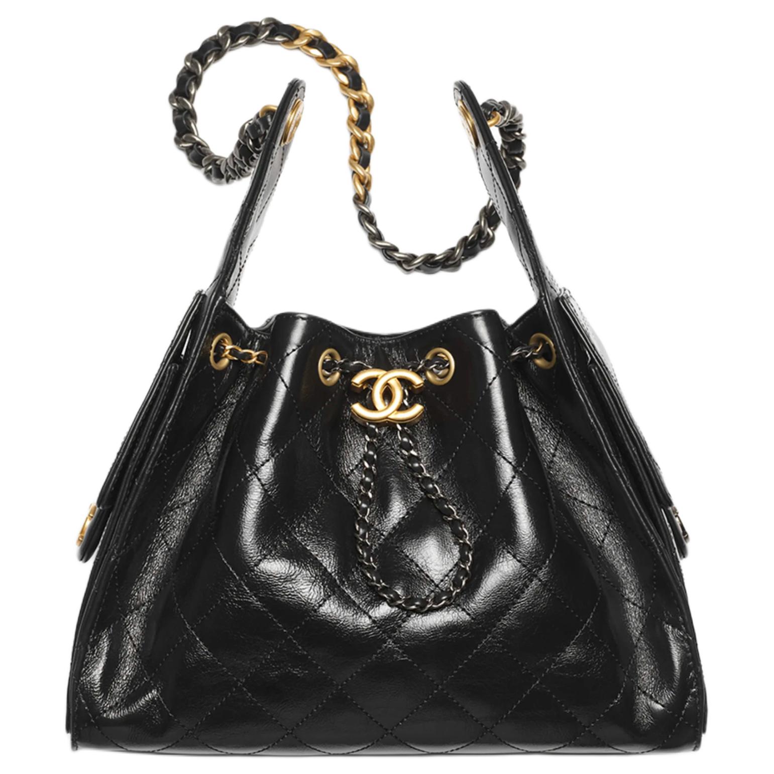 

CHANEL Регулируемая золотая и серебряная парная цепочка женская черная сумка через плечо