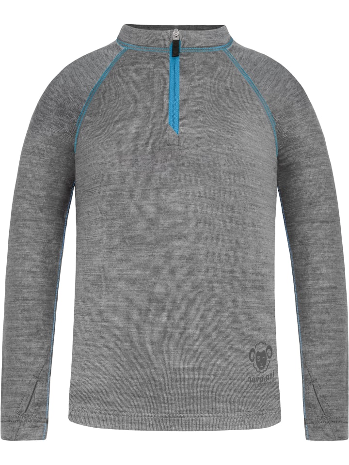 

Normani Outdoor Sports Детская футболка с длинным рукавом из мериносовой шерсти с застежкой-молнией на четверть длины, модель Nyapari, серого цвета