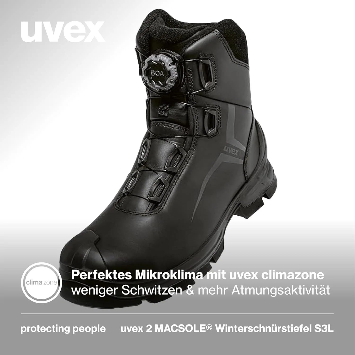 Зимние ботинки Uvex 2 Macsole на шнуровке S3L CI HI HRO SR с системой фиксации BOA - защитные ботинки - термостойкая, химически стойкая и устойчивая к порезам резиновая подошва - ширина 12, Black — фото 2