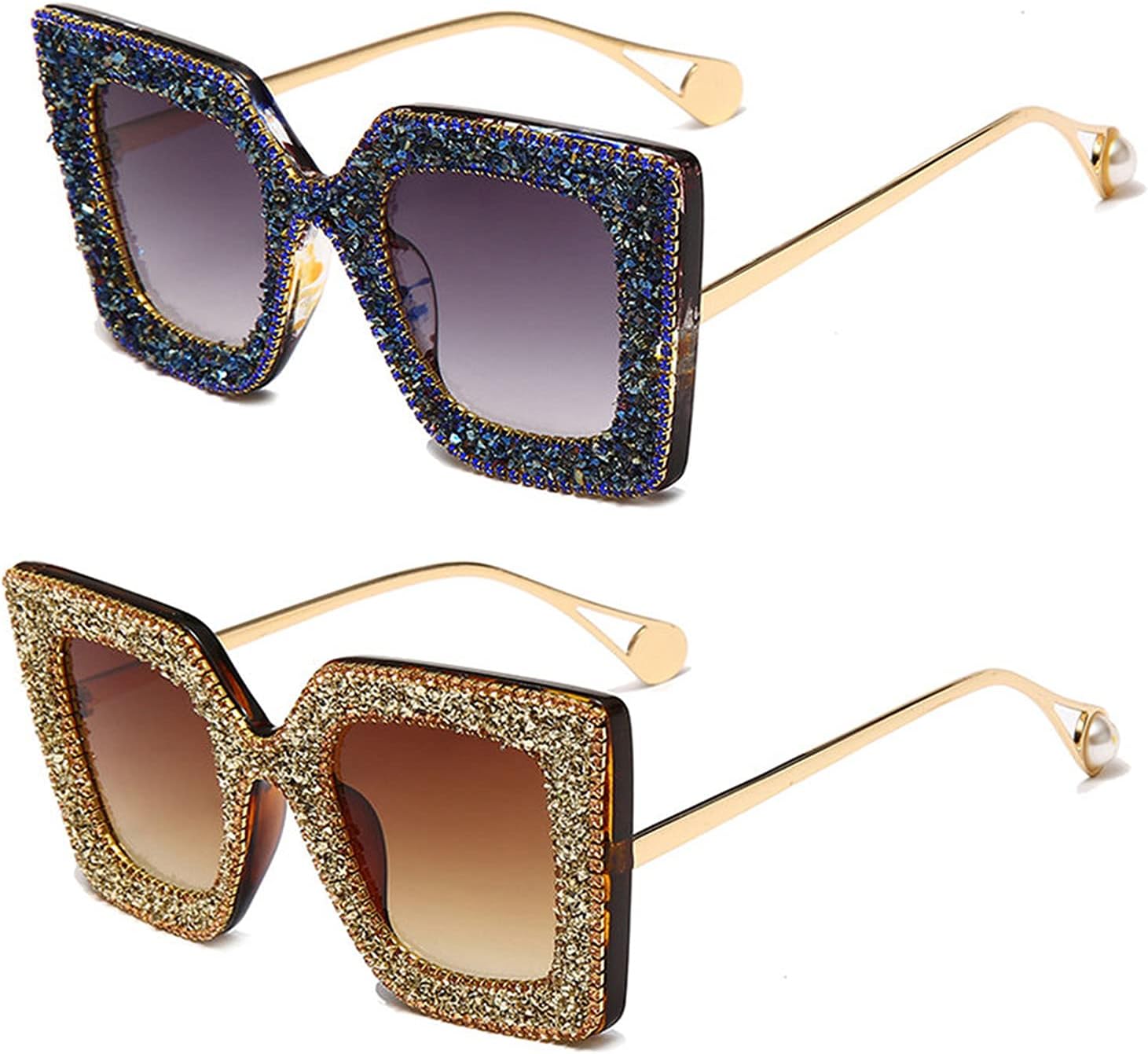 

willochra Милые сверкающие хрустальные солнцезащитные очки для женщин, квадратные солнцезащитные очки со стразами, блестящие бриллиантовые солнцезащитные очки для вечеринки, 2pack-leopard Brown&flower