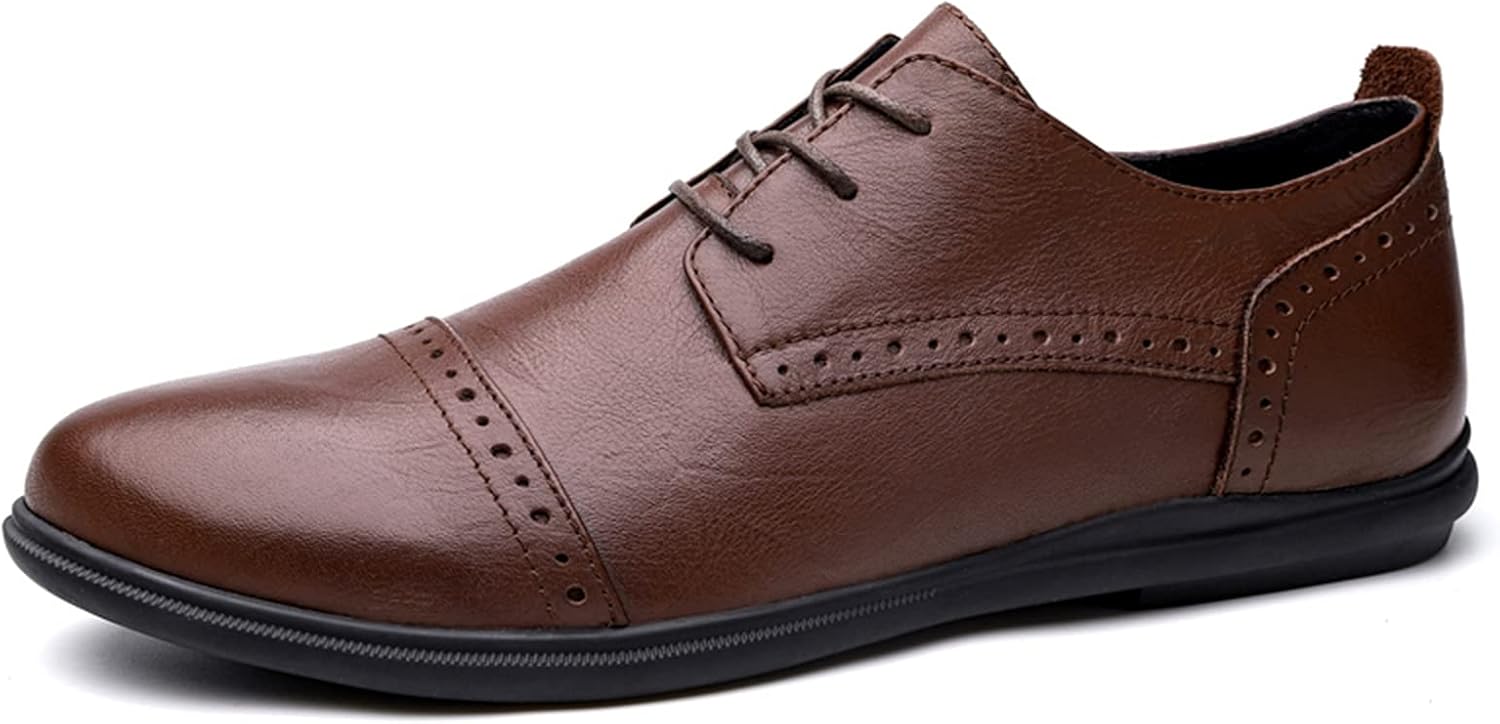 

Классические мужские туфли на шнуровке, с круглым носком, дерби, кожаные, с противоскользящим покрытием, низкие, нескользящие, для выпускного вечера Zuzala, коричневый