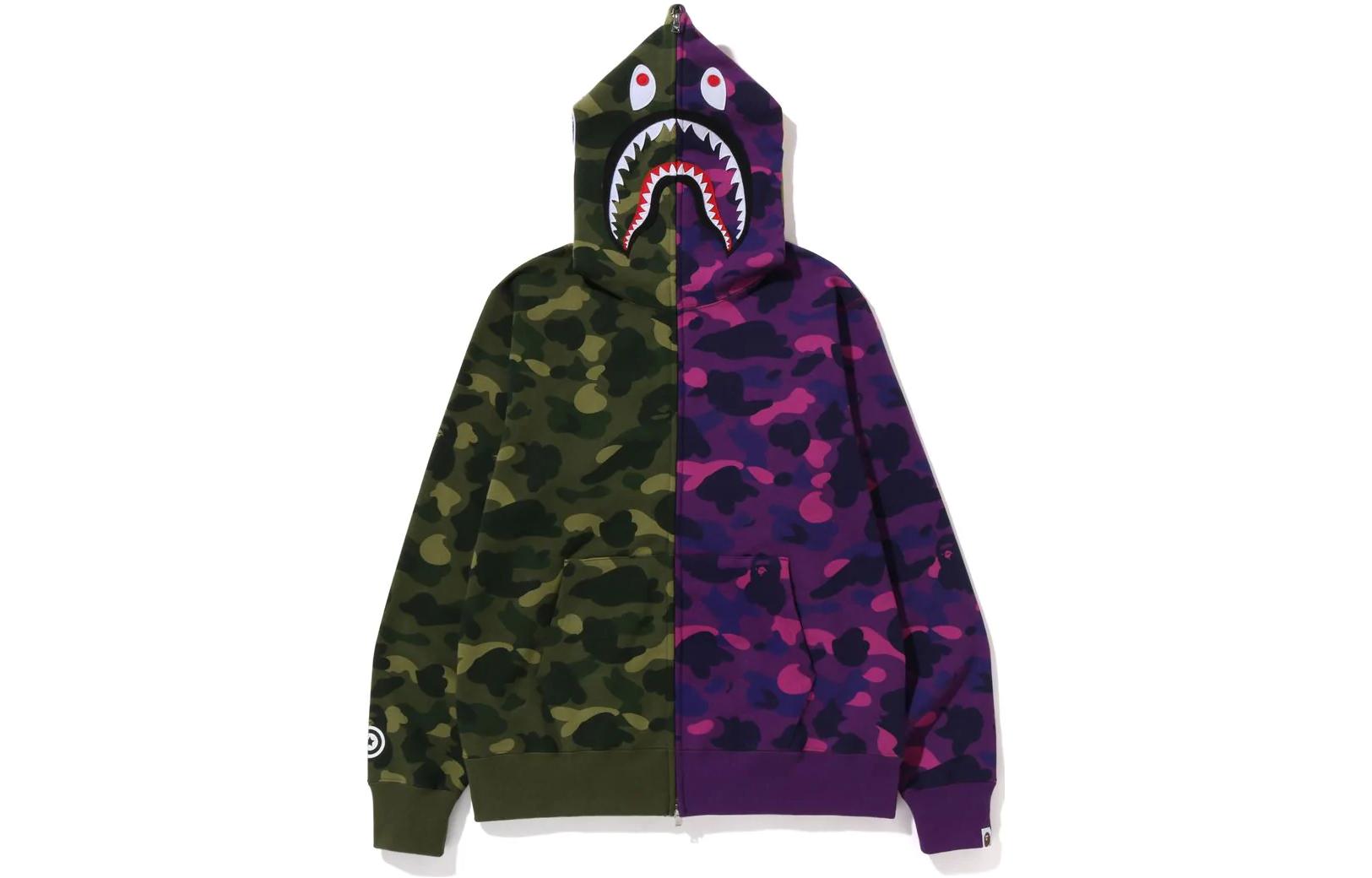 

Футболка Bape Color Camo Shark с полной молнией FW22 A BATHING APE, фиолетово-зеленая