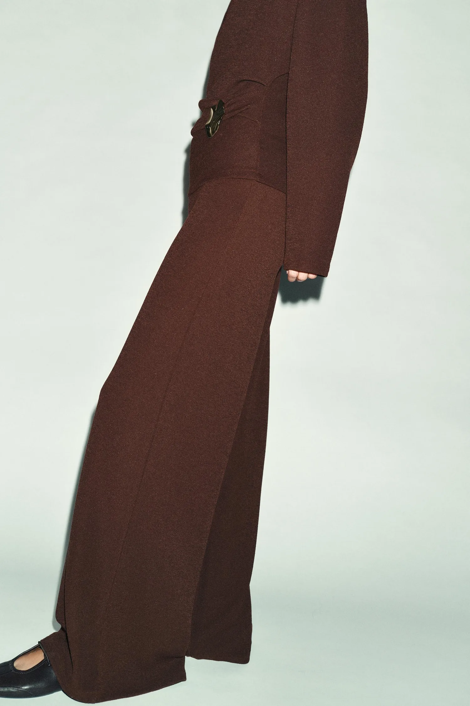 Текстурированные широкие брюки Zara, коричневый — фото 3