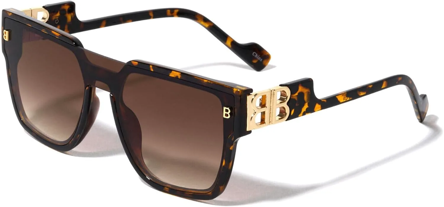 

Женские солнцезащитные очки-авиаторы Dweebzilla с квадратными линзами увеличенного размера, цельной оправой, Tortoise & Gold Frame - Brown Gradient Lenses