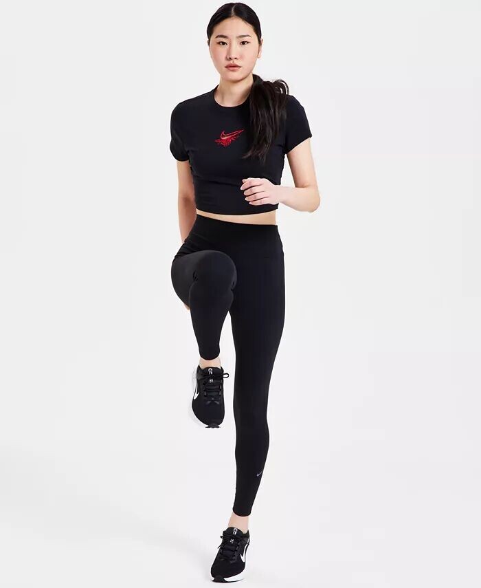

Женские спортивные классические леггинсы с высокой талией длиной 7/8 Nike, черный