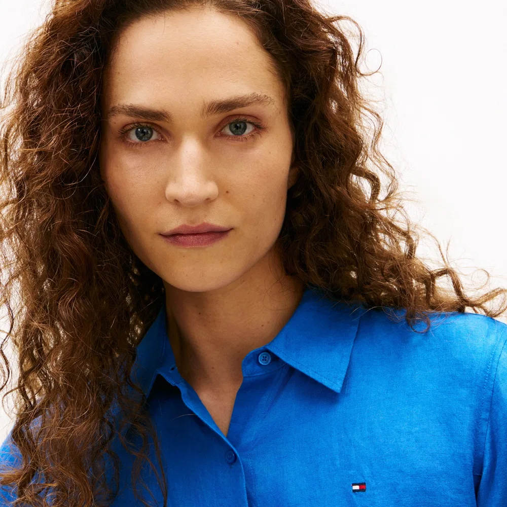 Женская льняная рубашка Seasonal синяя от Tommy Hilfiger Women — фото 4