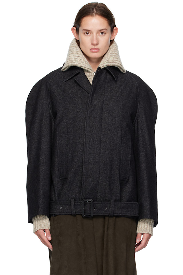 

Lemaire Черное короткое пальто с рукавами реглан