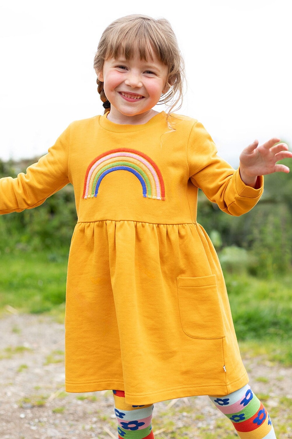 

Девочки радужное платье Frugi, желтый