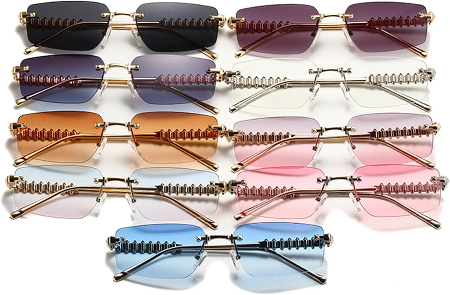 

bullabulling Модные солнцезащитные очки Y2k без оправы для мужчин и женщин, винтажные маленькие узкие прямоугольные солнцезащитные очки в стиле 90-х, Gray Pink