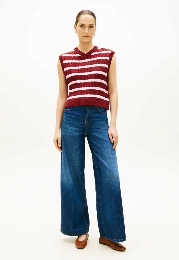 Вязаный свитер-жилет с v-образным вырезом и косами Tommy Hilfiger, Liberty Red Classic Pink Stp — фото 2
