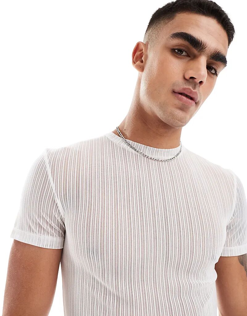 

Футболка muscle из белой полосатой сетки ASOS DESIGN
