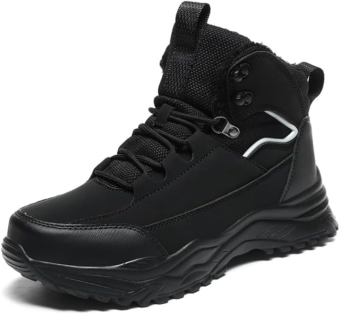 

Зимние мужские ботинки для пеших прогулок, водонепроницаемые, утепленные мехом, противоскользящие, на щиколотку, повседневные кроссовки, легкие походные и туристические ботинки Qacksv, черный