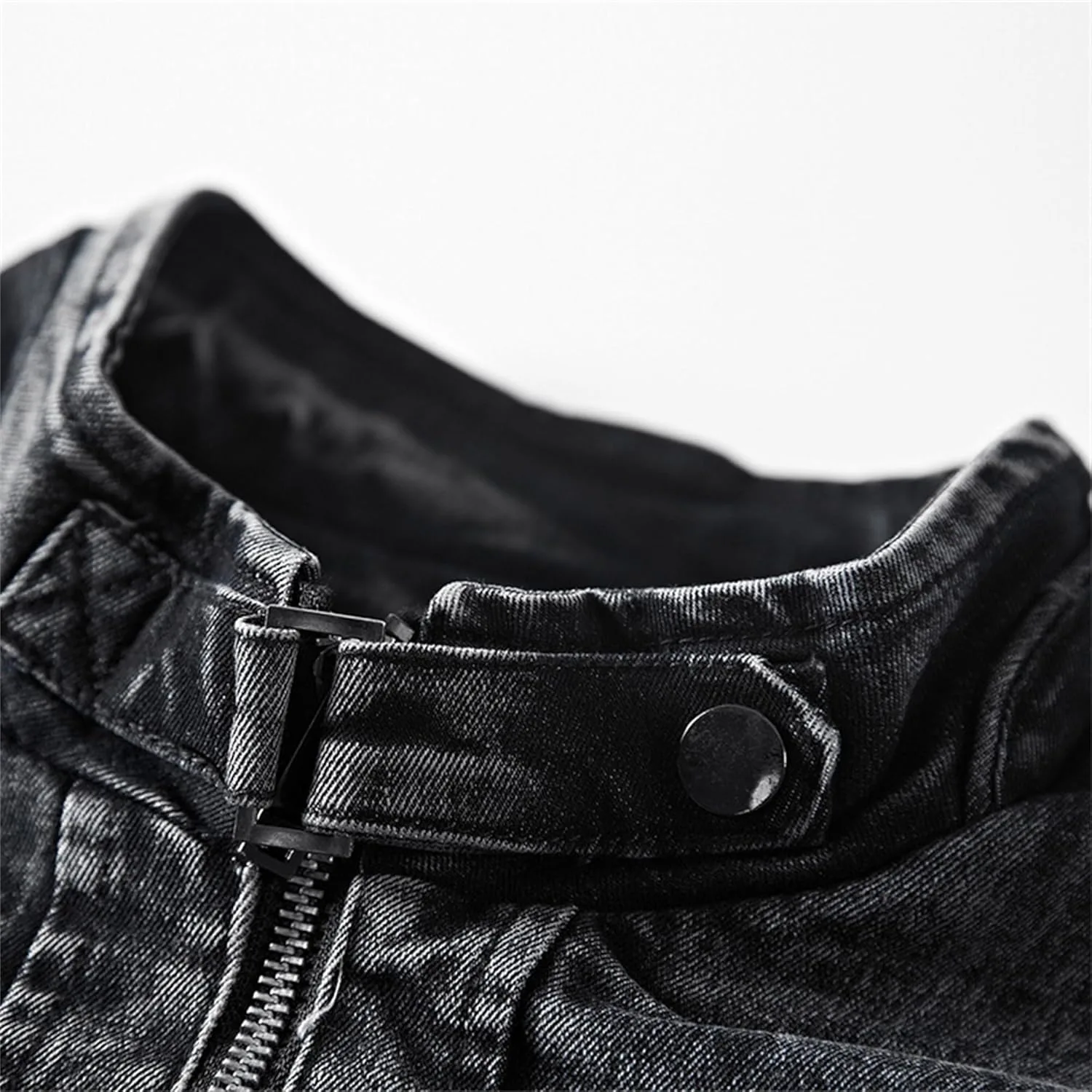Мужская винтажная утепленная джинсовая куртка Slim Fit зимняя теплая джинсовая куртка на молнии Generic, черный — фото 2