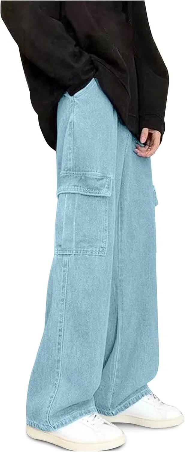 Джинсы с карманами, Elastic Waist, Light Blue