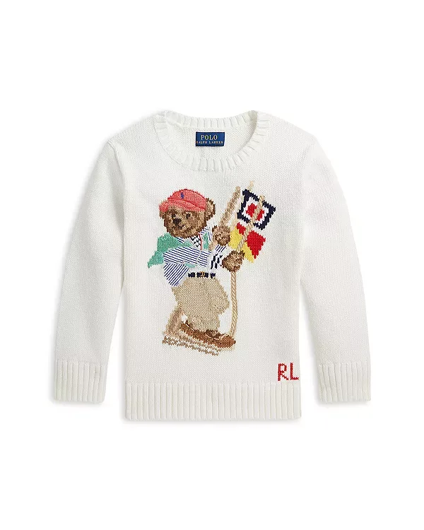 Хлопковый свитер с изображением медведя Поло - для маленького ребенка Ralph Lauren, White
